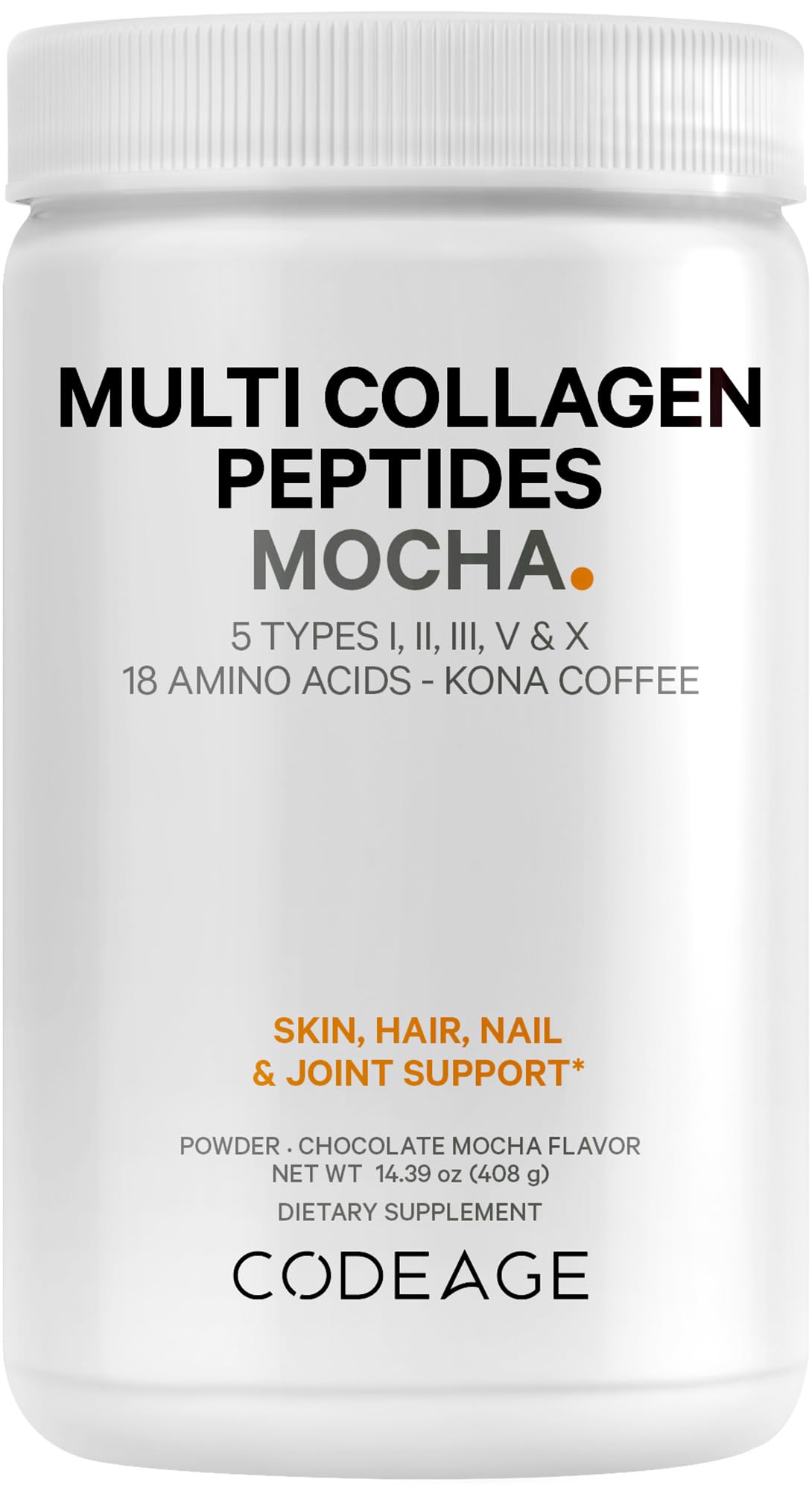 CodeageMulti Collagen Peptides Protein Powder - Chocolate Mocha Instant Coffee - Gourmet Knoa Coffee Drink & Shake - Collagen Type I, II, III, V & X - Grass-Fed, Hydrolyzed, Non-GMO - 14.39oz