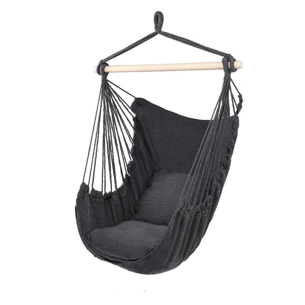Hammock Chair Swing, Hanging Macrame Chair Cotton Canvas, Include Two Soft Seat Cushions, Hammock Chair Hanging Rope Swing Seat for Bedroom Indoor Outdoor, Max Weight 330 Lbs