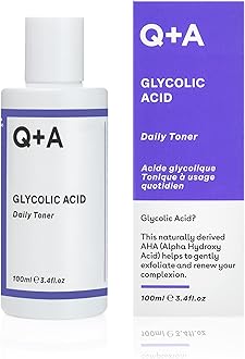 Q+A Glycolic Acid Daily Face Toner (100ml), Hydrating Toner for Face with Glycolic for Smooth Skin, Refines Pores & Evens Skin Tone, Fragrance Free, Alcohol Free, Vegan & Cruelty Free Skincare
