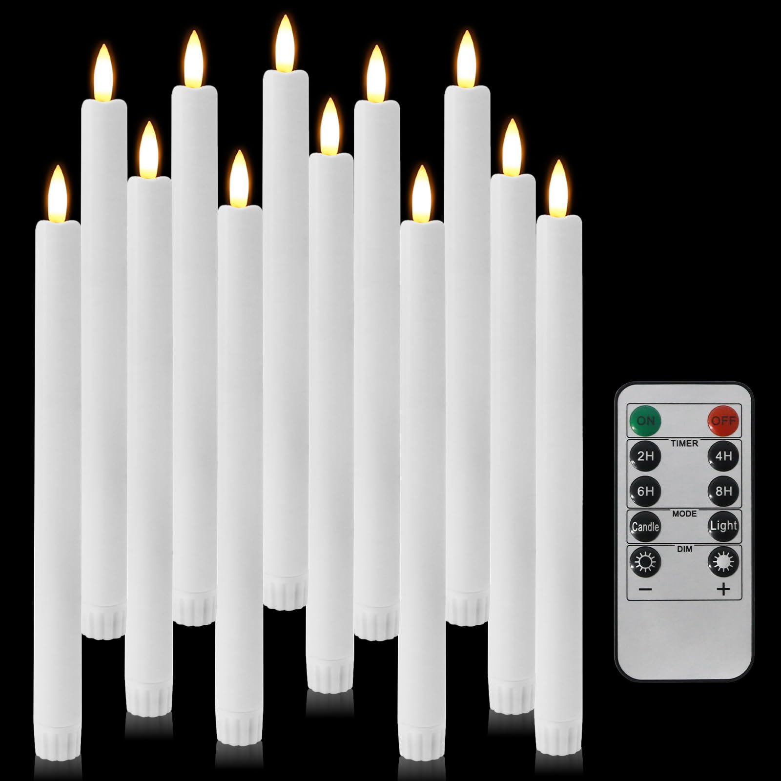kisidus LED Stabkerzen mit Fernbedienung, Flammenlose Tafelkerzen mit Timerfunktion, LED Kerzen 12 Stück für Weihnachten, Heimdekoration, Weiss