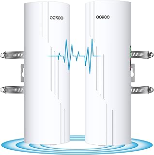 Gigabit Wireless Bridge, OOKOO Outdoor 5.8G WiFi Bridge Point to Point for 3KM Extend Network, High Speed Ethernet Bridge with 24V PoE Adapter 16dBi Antenna IP65 Waterproof, 2Pack