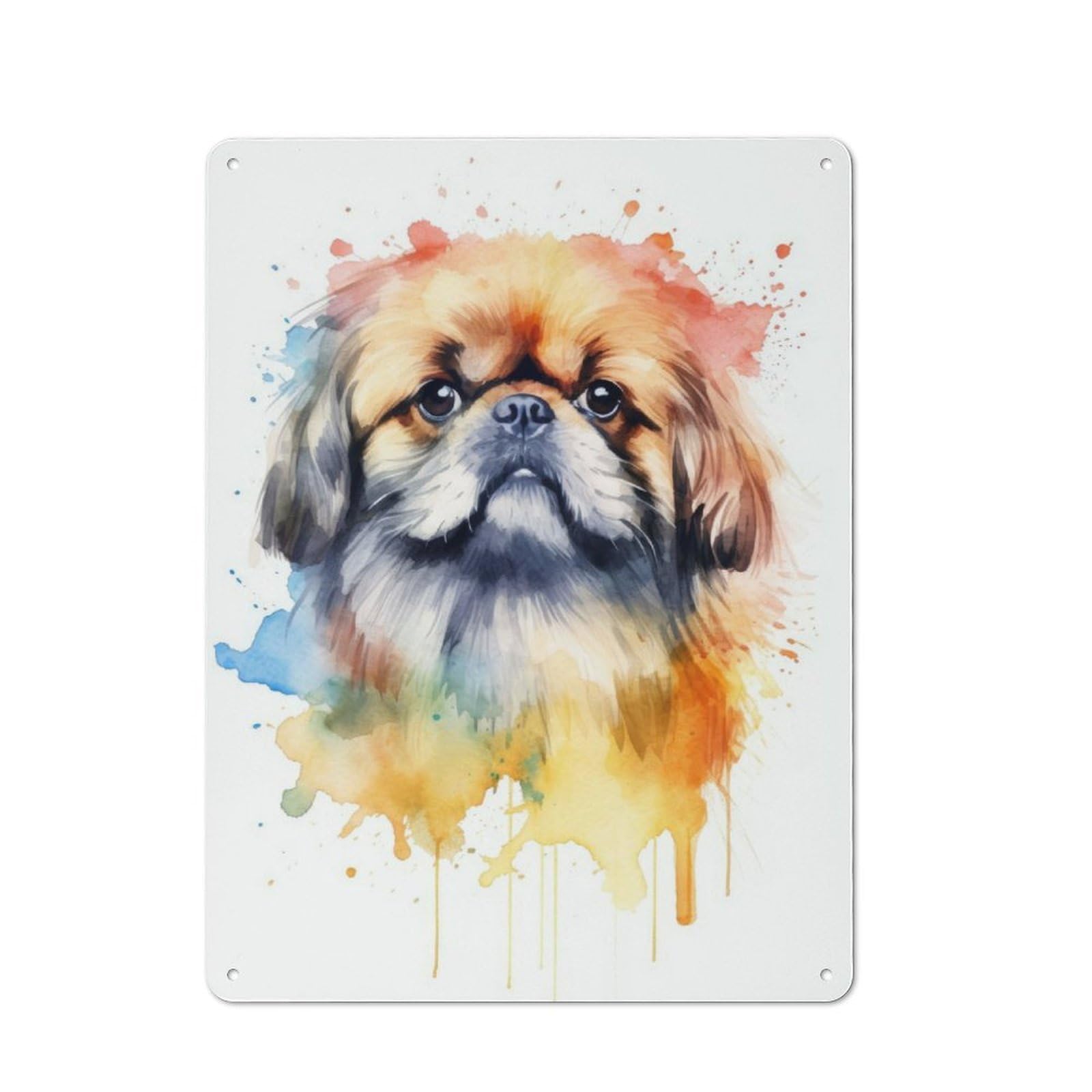 Junmoney Watercolor Pekingese Dog Tin Wall Plaque 40X30cm With For Living Room Wall, Gift For Feature Wall Decorators During The Christmas Season