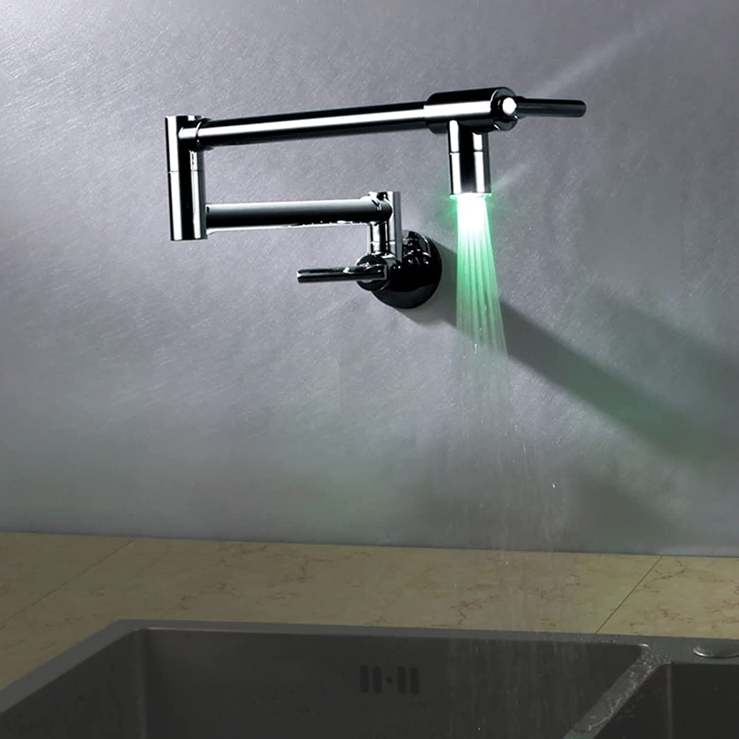 LED mosiężny kran kuchenny pojedynczy kran zimnej wody do zlewu komercyjnego składany i wysuwany podwójny przegub obrotowe ramiona otwór dwa uchwyty nowoczesny design