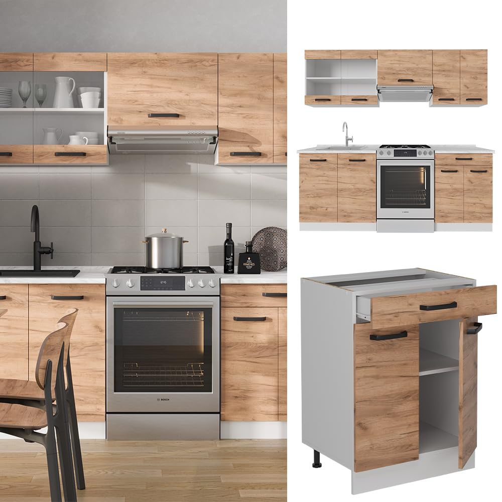 Vicco Küche R-Line, Goldkraft Eiche/Weiß, 200 cm ohne Arbeitsplatte, zur individuellen Erweiterung mit zusätzlichen Modulen geeignet