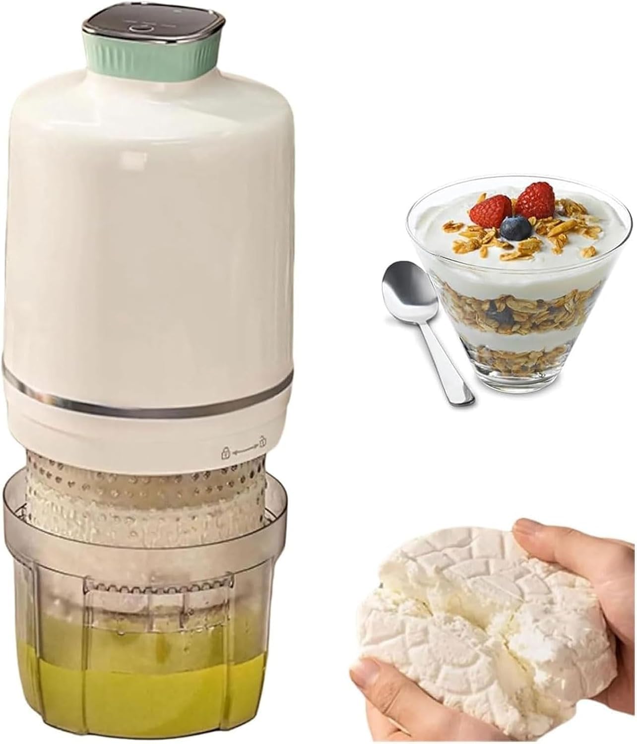 Colino per yogurt elettrico 1100 ml, 2000 mAh, separatore per siero di latte con 3 modalità, filtro 450 mesh yogurt greco denso e latte di soia. Facile da pulire e da