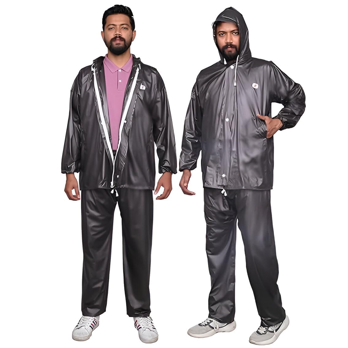 hacer Wood Raincoat Set with Drawstring Hem Adjustable Hood & Pants Rain Gear Wet Weather Protection Rainsuit with Carrying Pouch-picture-26