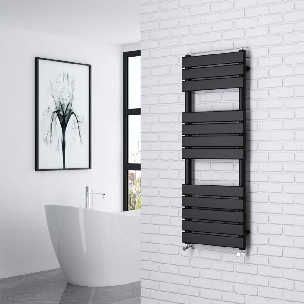 NRG 1200 x 450 mm Designer Flat Panel Heated Towel Rail Radiators Black ...