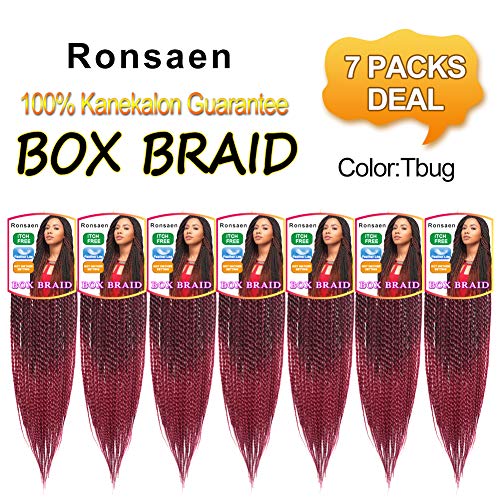 Ronsaen Box Braids Crochet Hair 100% Kanekalon Crochet Box Braids Hair (14"7Packs, T1B-BUG#)