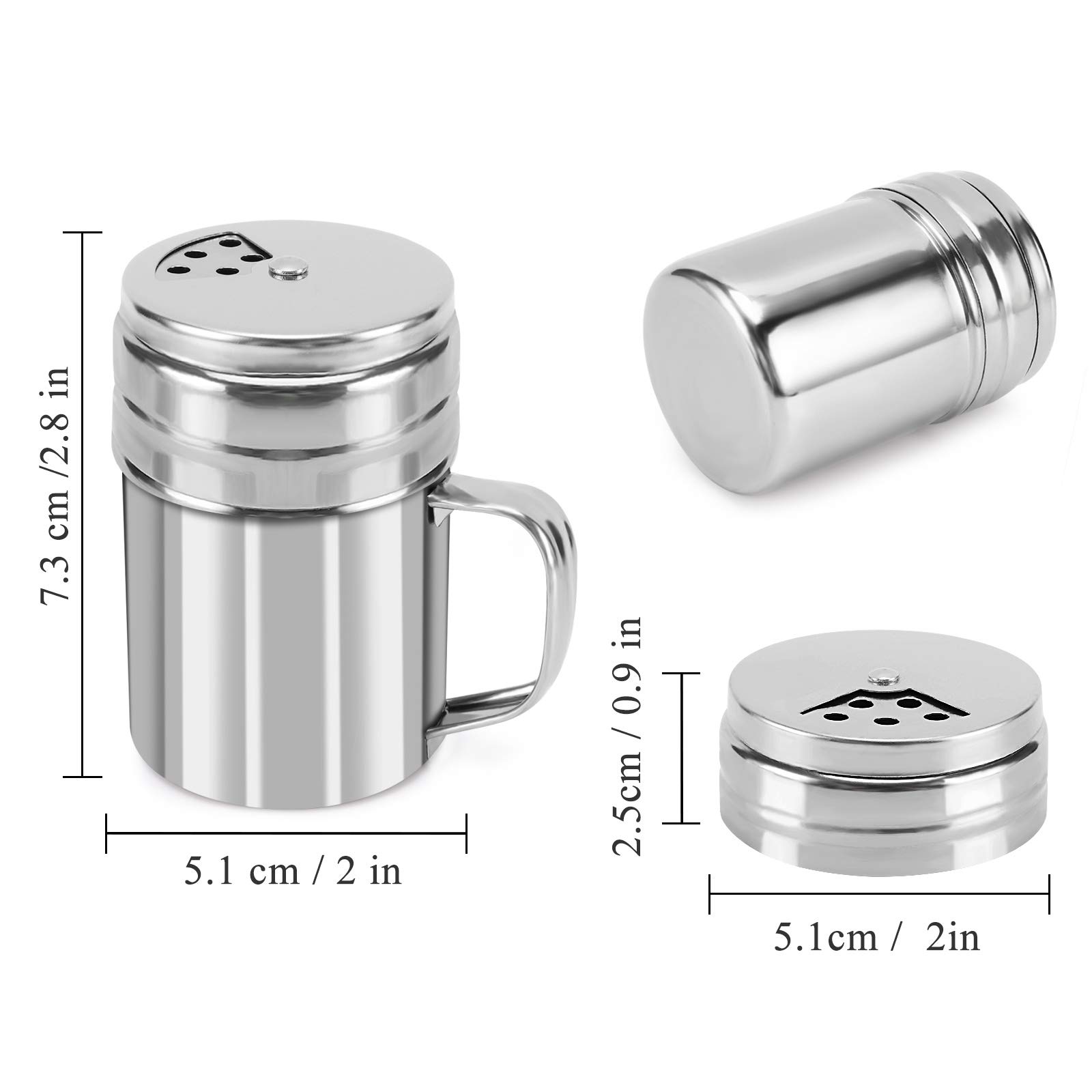 Salero y pimentero de 5 onzas con agujeros de vertido ajustables, coctelera de draga de acero inoxidable, condimentos para sal, pimienta, canela, azúcar y harina 9
