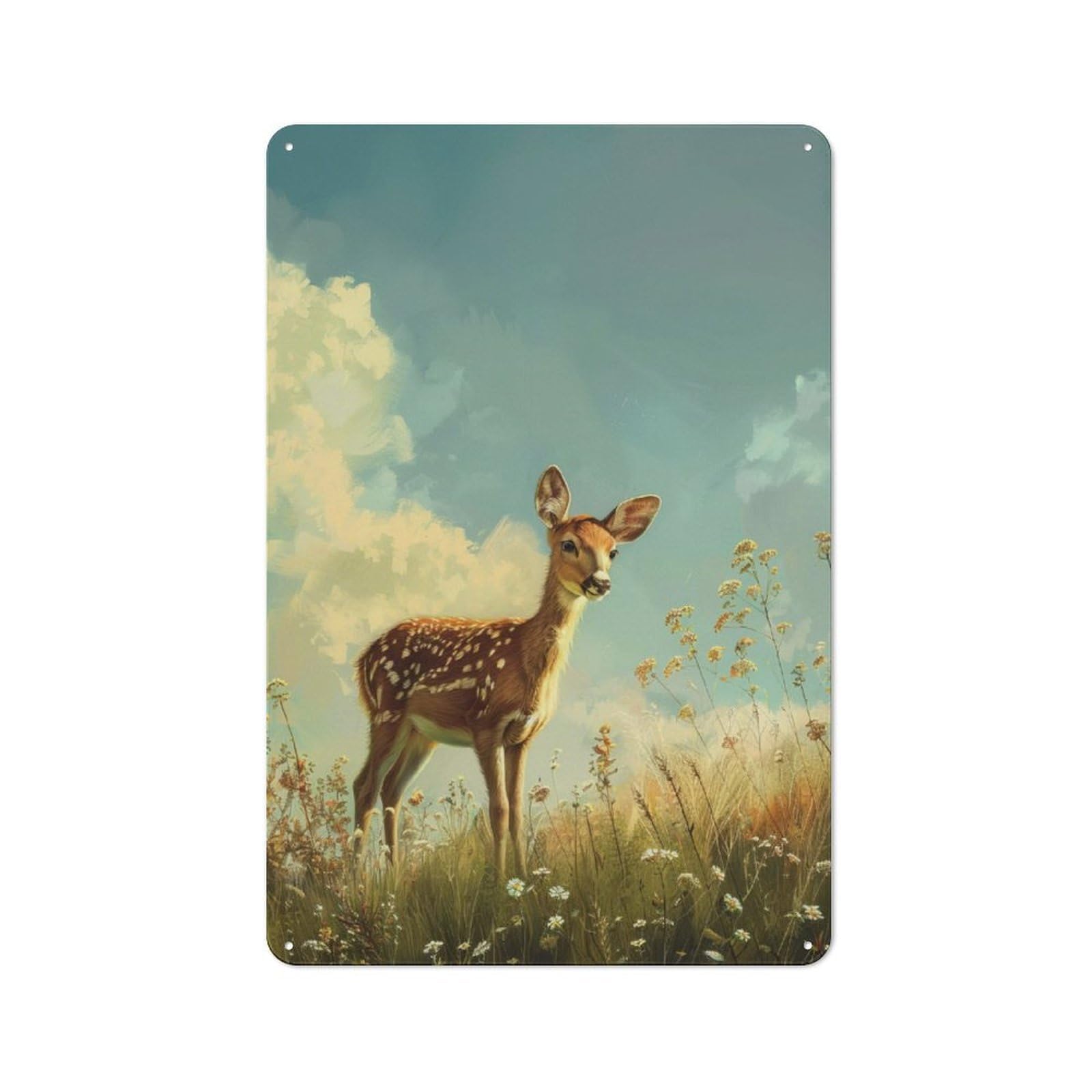 Junmoney Golden Meadow Fawn 30X20cm Retro Tin Sign With For Living Room Or Hallway, A Decorative Metal Sign For Living Rooms And Hallways