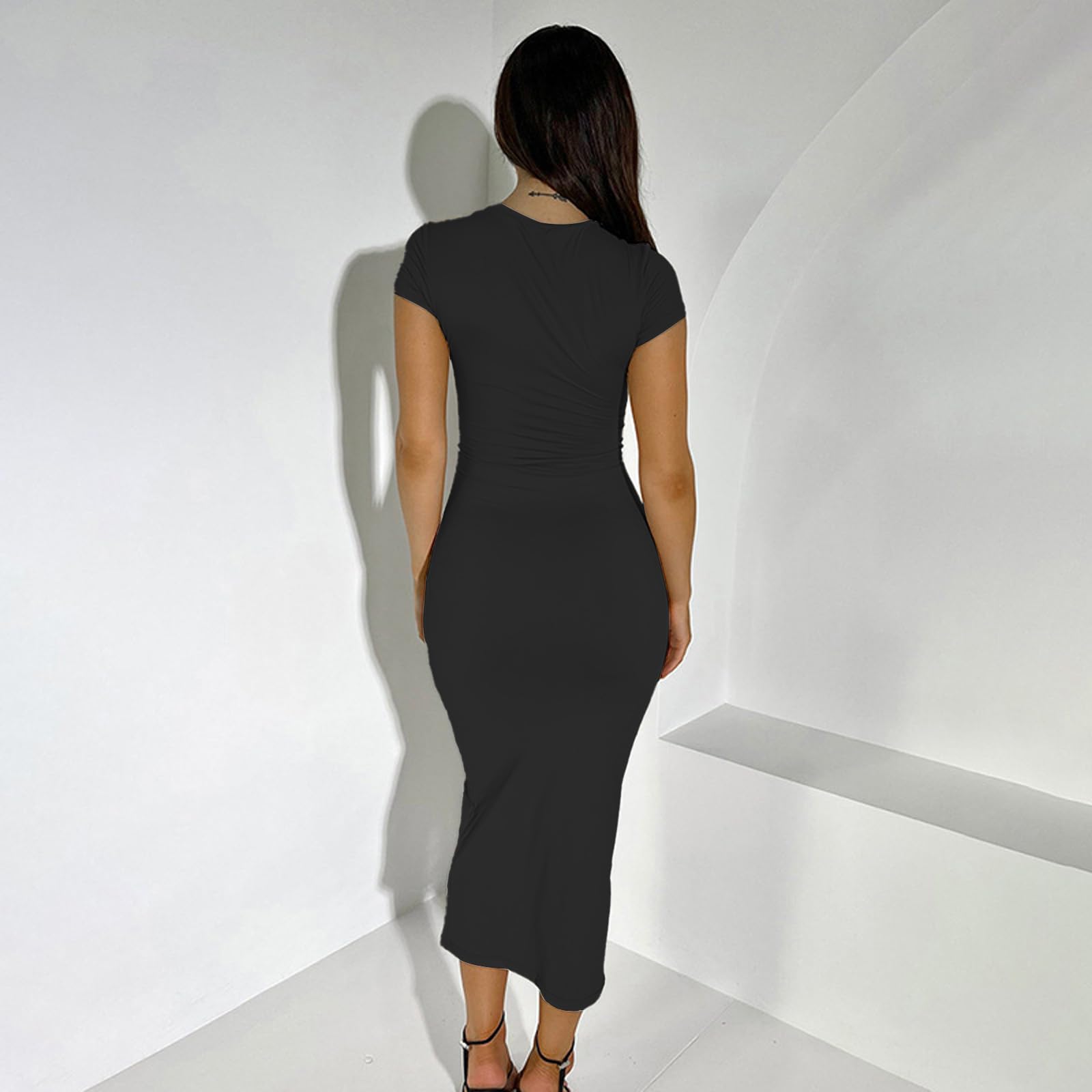 Robe Longue Femme Ete Manches Courtes Robes Maxi Sexy Moulante de Robe Cocktail Demoiselle d'honneur Mariage Fête Aniversaire