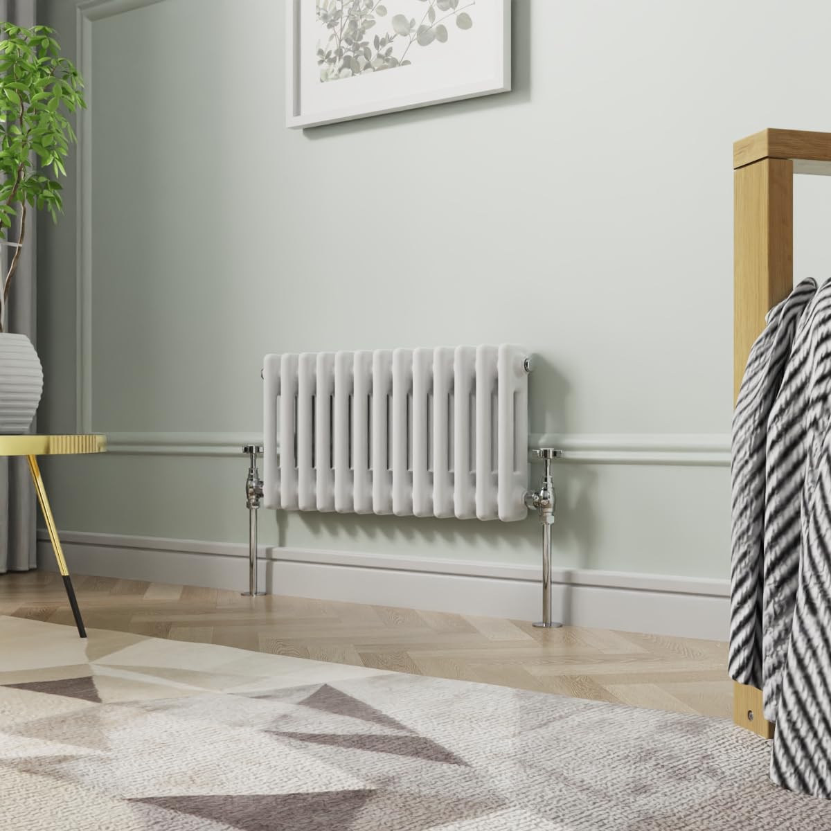 Nrg White 300 X 605 Mm Gloss Horizontal Cast Iron Radiator Double Panel