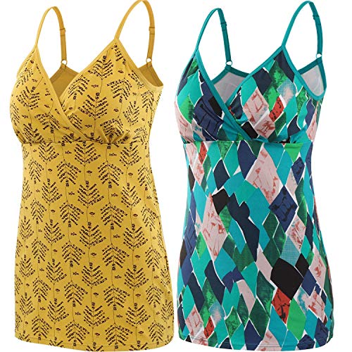 ZUMIY Camiseta de lactancia materna, camiseta sin mangas de algodón sin costuras, chaleco básico para dormir, Impresión amarilla + patrón verde/paquete de 2, XL