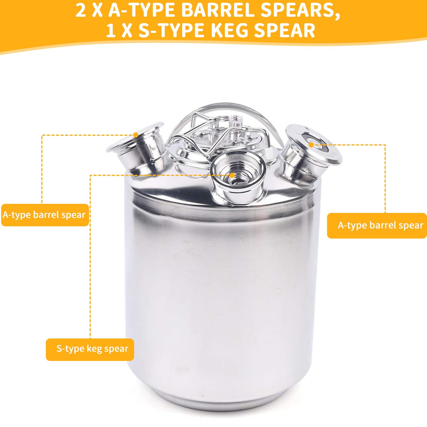 Contenitore per la Pulizia della Birra in Acciaio Inox 10L, Contenitore per la Pulizia dell'impianto di Spillatura della Birra con 3 Teste, Adatto per Lance di Tipo A e S, Argento, 304