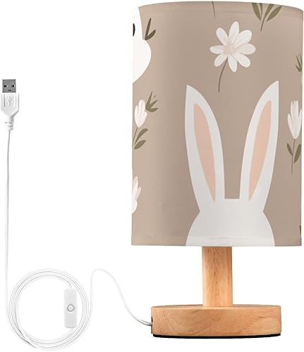 FRODOTGV Coffee Color Rabbit and Flowers Pattern Night Lamp Light Table Lamp Elegant Lights for Night Vision Farmhouse Bedroom Indoor Bathroom Bed