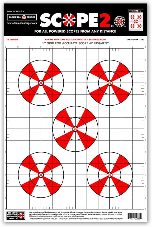Thompson Target Scope 2 Sight-in Premium Ultra Bright 1 Inch Grid Paper Bullseye Shooting Targets for Rifle and Pistol Optics Alignment - Made in The USA