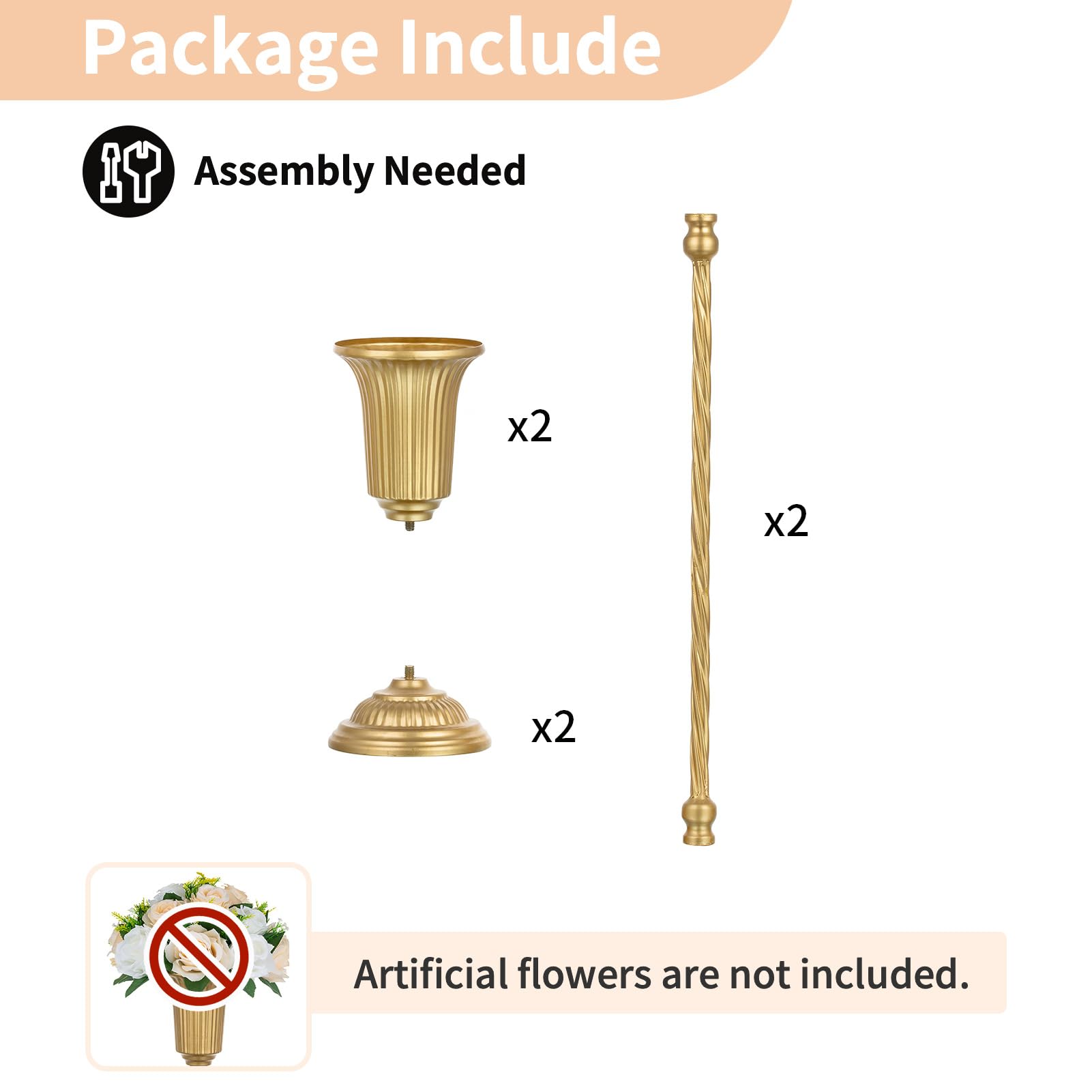 Vaso A Tromba Dorato NUPTIO 67cm – Set Di 2 Centrotavola Geometrici Per Matrimoni E Decorazioni