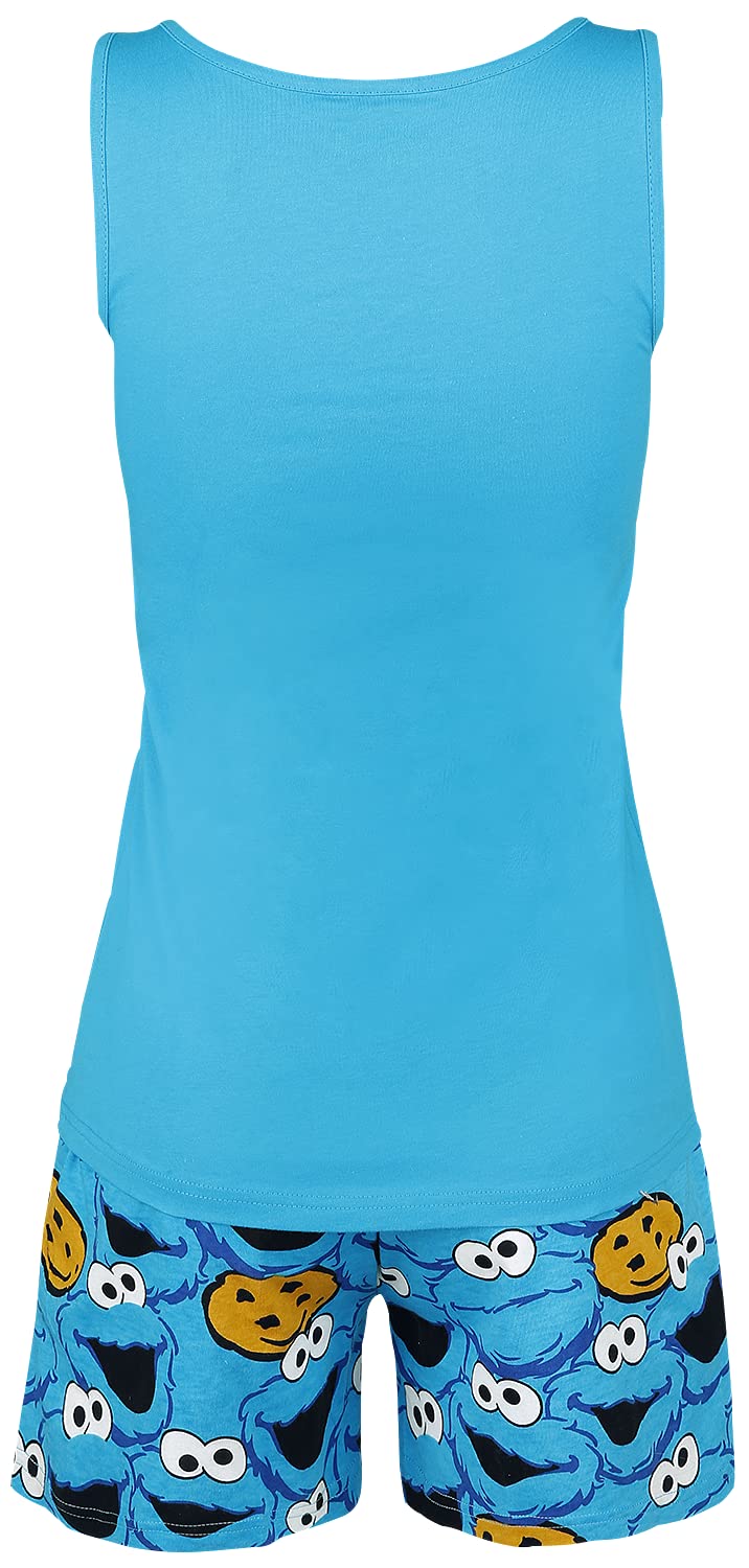 Sesame Street Barrio Sesamo El Monstruo de Las Galletas - Face Mujer Pijama Azul 100% algodón