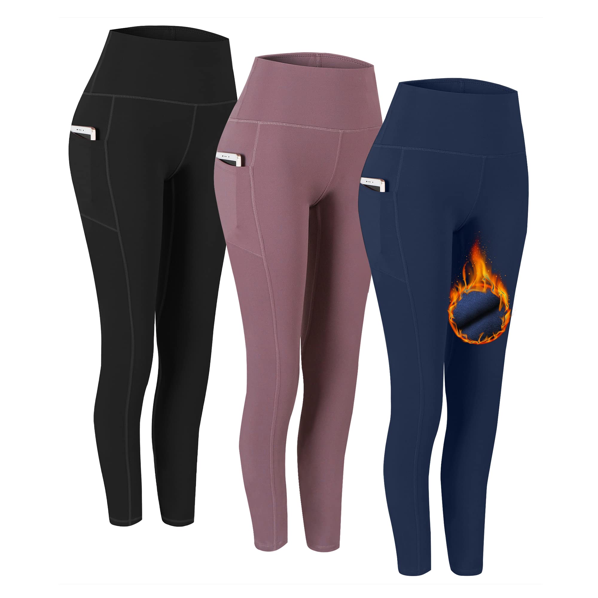 FengbayHigh Waist Yoga Pants, Pocket Yoga Pants Tummy Control Workout Running 4 Way Stretch Yoga Leggings