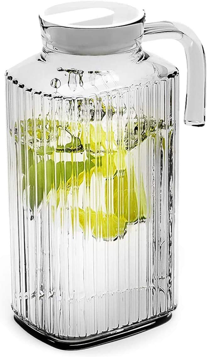 Jarra para nevera – 60 onzas. Jarra de vidrio para refrigerador con tapa de  Práctica y fácil de usar, ideal para limonada, té helado, leche, cócteles y más bebidas. 9