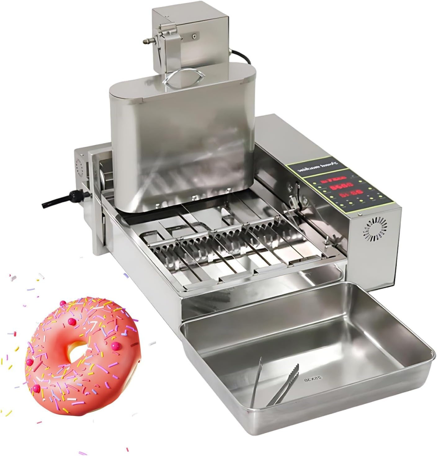 4-Row Mini Donut Maker Machine, Automatic Commercial Doughnut Fryer, 1800 Pcs/H Production, Stainless Steel Donut Making Machine with Timer & Precise adjustment(110V)