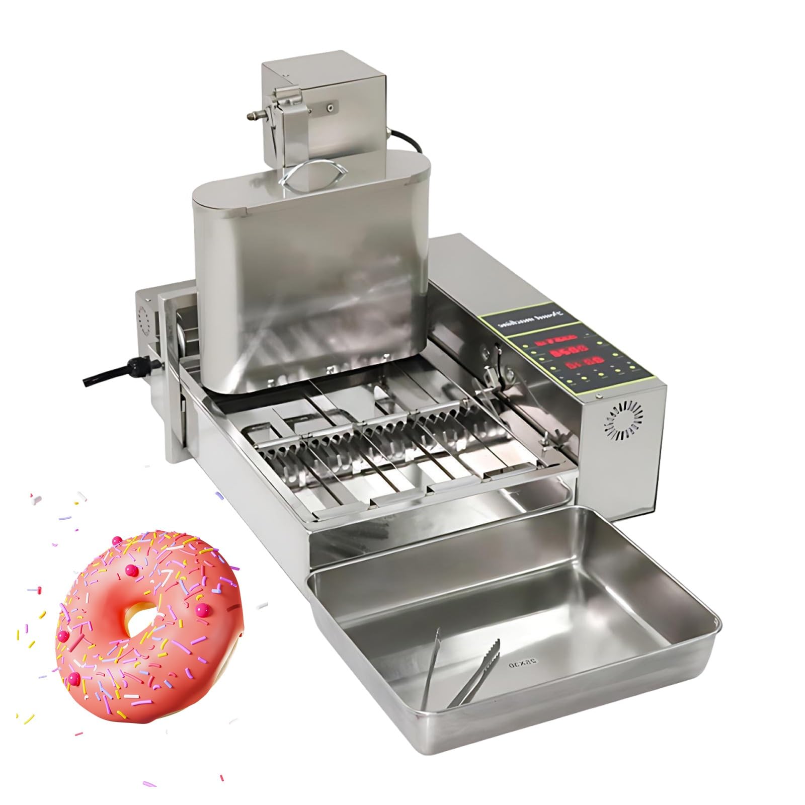 4 Filas Máquina de Donas Automática, Freidora Industrial para Rosquillas, 1800 Pzs/h, Acero Inoxidable con Temporizador y adjustment de Temperatura(110V)