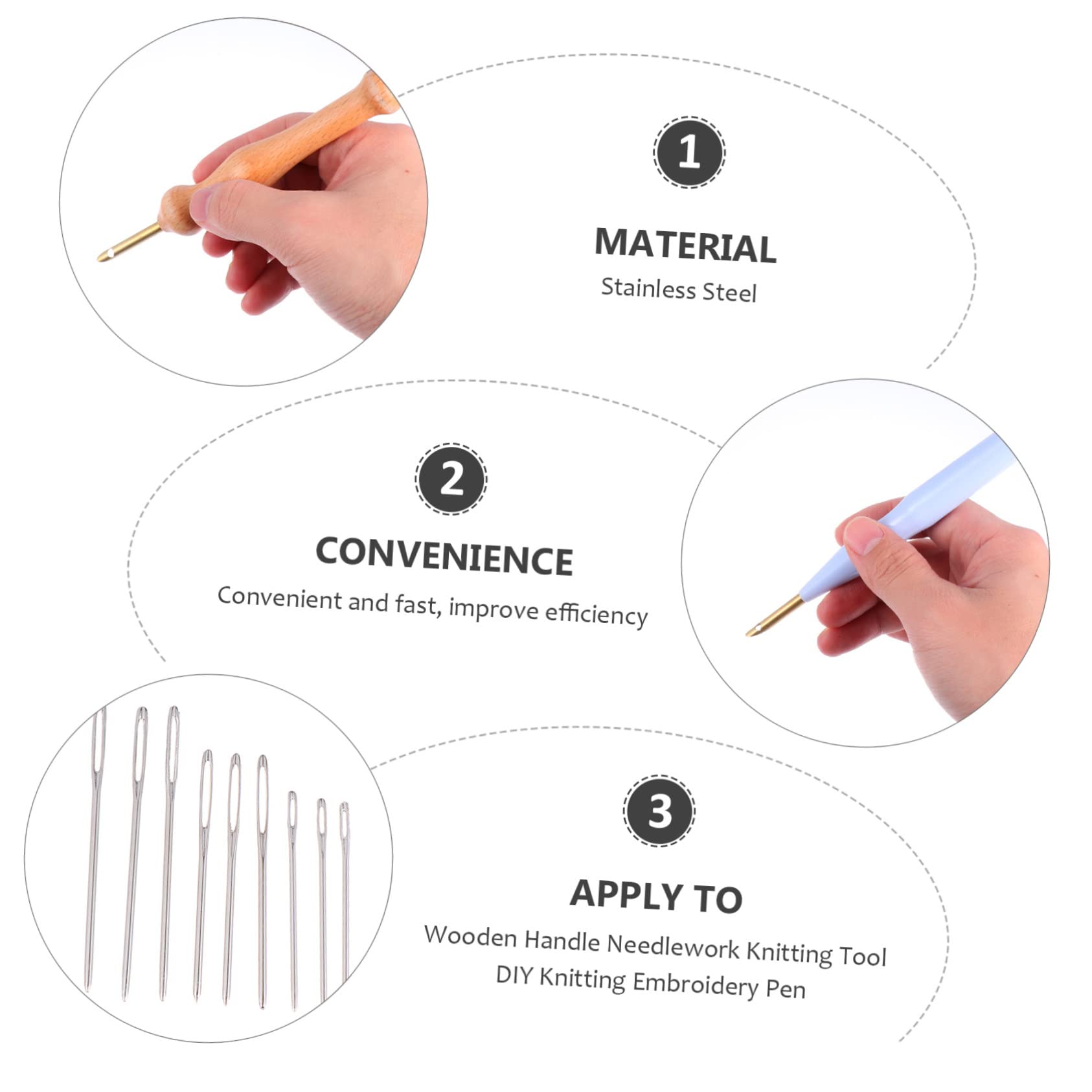 SEWACC 3juegos Kit De Agujas Punzón Ajustables Para Bordado Accesorios Completos Para Proyectos De Costura y Manualidades