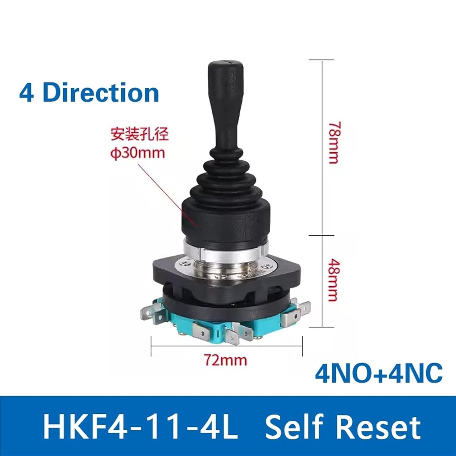 HKF4-11-4L, HKSF4-11-4L, HKF4-11W-4L 30mm 4NO 4NC 4 Position Joystick Controller Spring Return Switch 1Pcs(HKF4-11-4L)