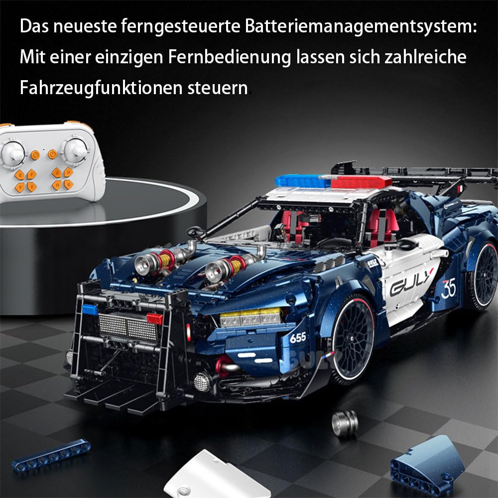 Technik Auto 1: 8 für Ford Mustang Polizeiauto Hypercar, Technik Auto mit 7 M0T0REN Bausatz MOC KIemmbausteine für Ford Mustang, Originalverpackung