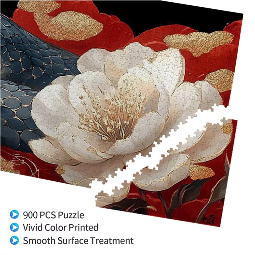 Puzzle Fleur 900 Pieces Serpent Puzzle Adultes 87 x 34 cm DIY Difficile Classiques Jigsaw Panoramique, Adulte Jeu éducatif, 2025 Bois Jigsaw Art Impossible Famille Challenge, Cadeau pour Femme P-4