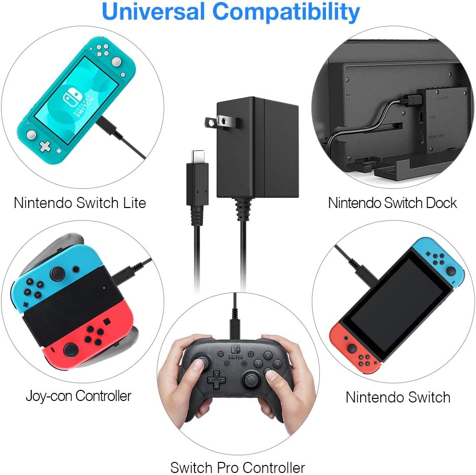Charger for Nintendo Switch 15V 2.6A PD Fast Charging Supports TV Dock AC Power Supply Adapter Compatible with Nintendo Switch & Switch Lite & Switch OLED Wall Charger with USB Type C Cable 5FT : Video Games