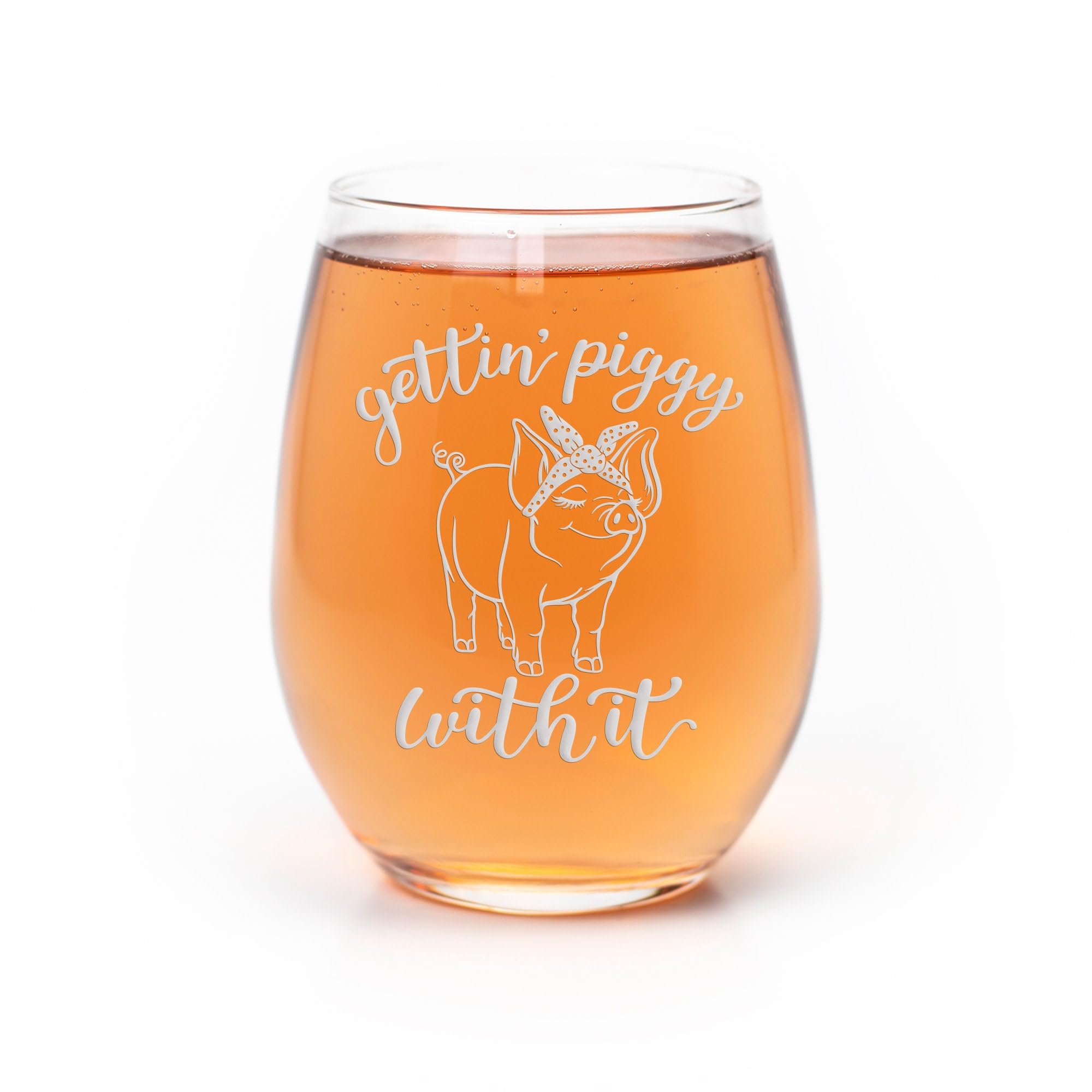 Getting Piggy With It Bandana Stemless Wine Glass - Funny Country Gift for Pig Lovers or Farmhouse Fans - 1 Glass