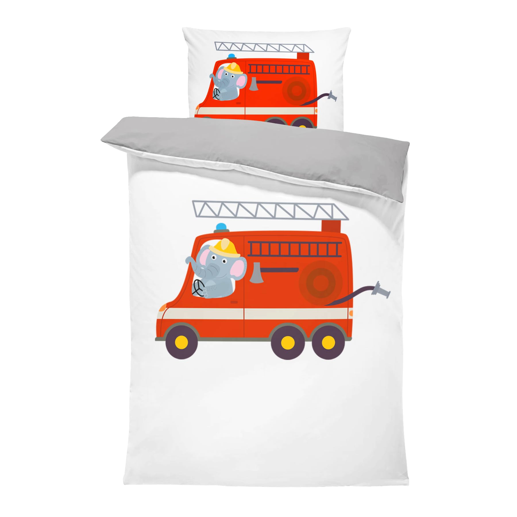 Juego de cama infantil de 2 piezas, funda nórdica de 100 x 135 + funda de almohada de 40 x 60, diseño autobomba/reverso de algodón gris - microfibra y algodón Oeko-TEX - cremallera - cama