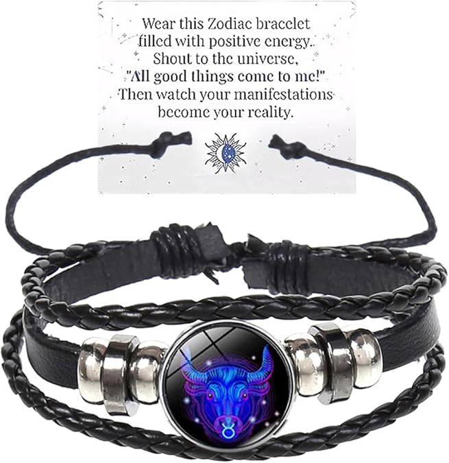 Zodiac Signs Spirit Bracelet Multilayer Adjustable 12 Constellation Black Leather Bracelet Handmade Woven Zodiac Sign Wrap Bracelet Birthday Jewelry Gifts for Women Men