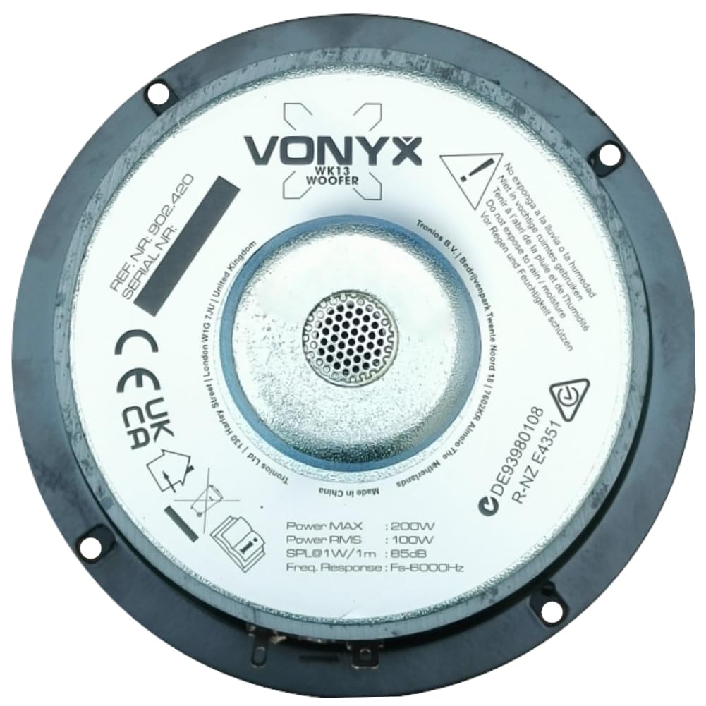 KIT SET PER VONYX 902.420 WK13, 1 altoparlante woofer wide range kevlar 13 cm 130 mm 5,25", 100 watt rms 200 watt max, 8 ohm, sensibilità 85 db, sospensione in gomma, 1 pezzo