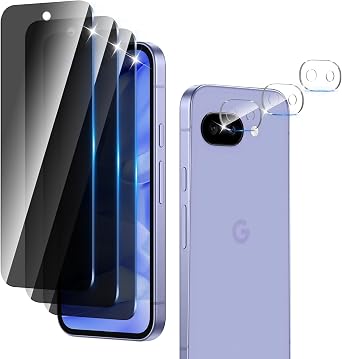 3+3 Pack Privacy Screen Protector Designed for Google Pixel 9a With 3 Pack Camera Lens Protector,Full Coverage Anti-Spy Tempered Glass Film,9H Hardness,Bubble Free,Easy to Install