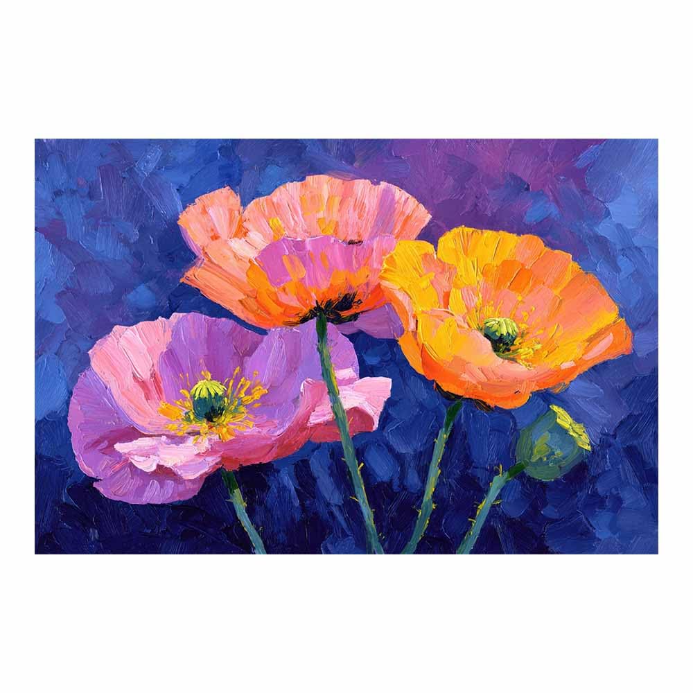 Hoqiu Multicolor Botanical Wall Art Colorful Poppy Painting Pictures, Print Canvas Poster Decor For Living Room, Bathroom Canvas Art, For Bedroom Home Decoration.(Multicolor)-80X120cm Unframed