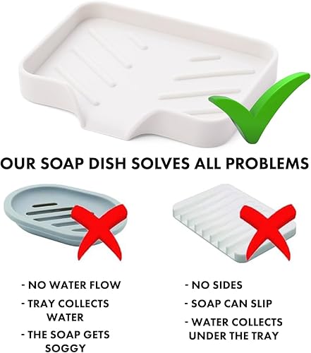 Miniatura 8 de Jabonera de silicona blanca  Soporte para jabón de barra autodrenante para ducha, baño  Soporte pequeño para jabonera para pared de ducha  Bandeja