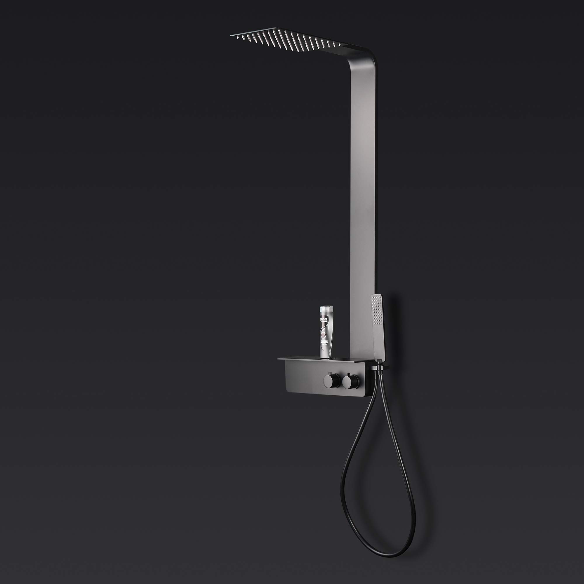 BERNSTEIN - Colonne de Douche Thermostatique Acier Inox Noir mat 120x32cm Tête douche 32x24cm Anticalcaire Fonction Pluie + Mitigeur + Pommeau + Tablette - Design - NT038 PRO