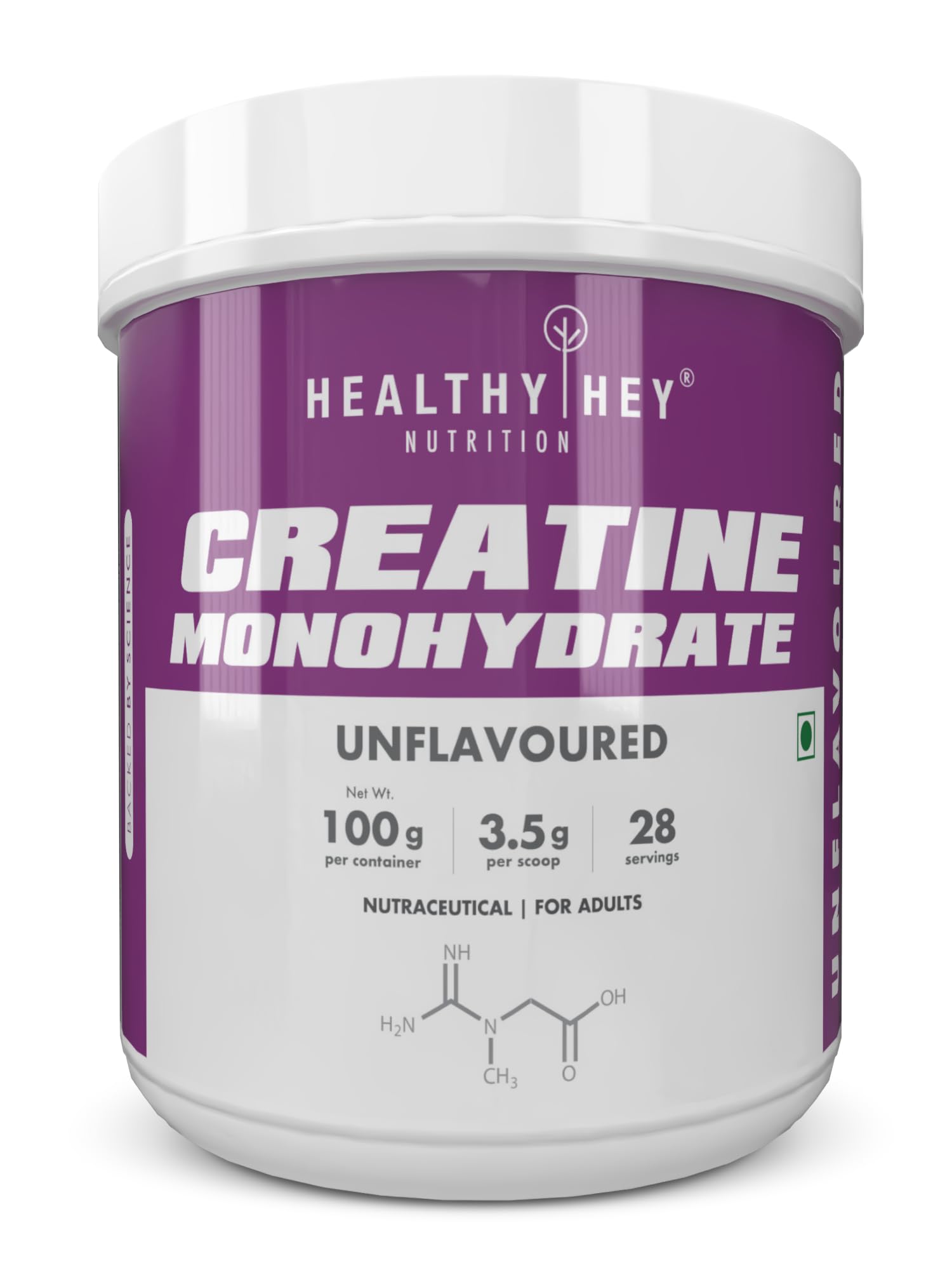 HealthyHey Nutrition Creatine Monohydrate for Muscle Building & Performance - 28 Servings (Unflavoured, 100g)