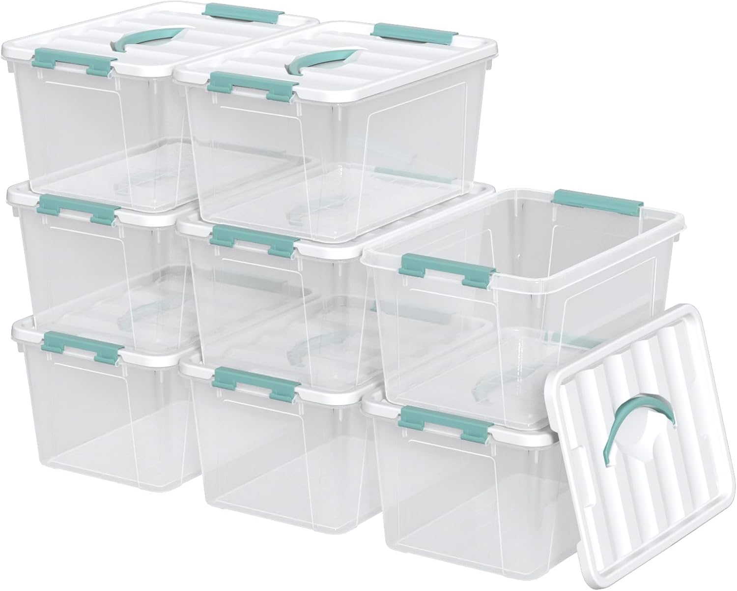 Kiddream 8 Packs 14 Quarts Plastic Storage Box with Lid, Clear Storage Bin with Handle