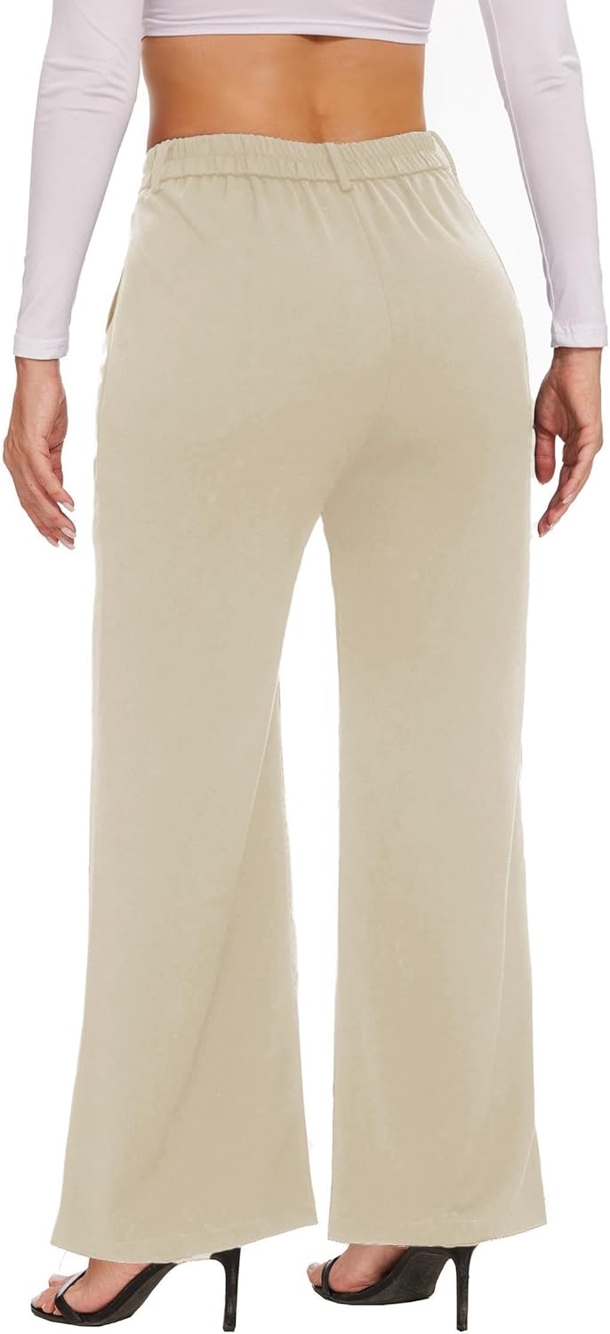 LaiyiVic Women's Wide Leg Dress Pants High Waisted Adjustable Tie Knot Loose Comfy Business Casual Work Trousers with Pockets - Image 4