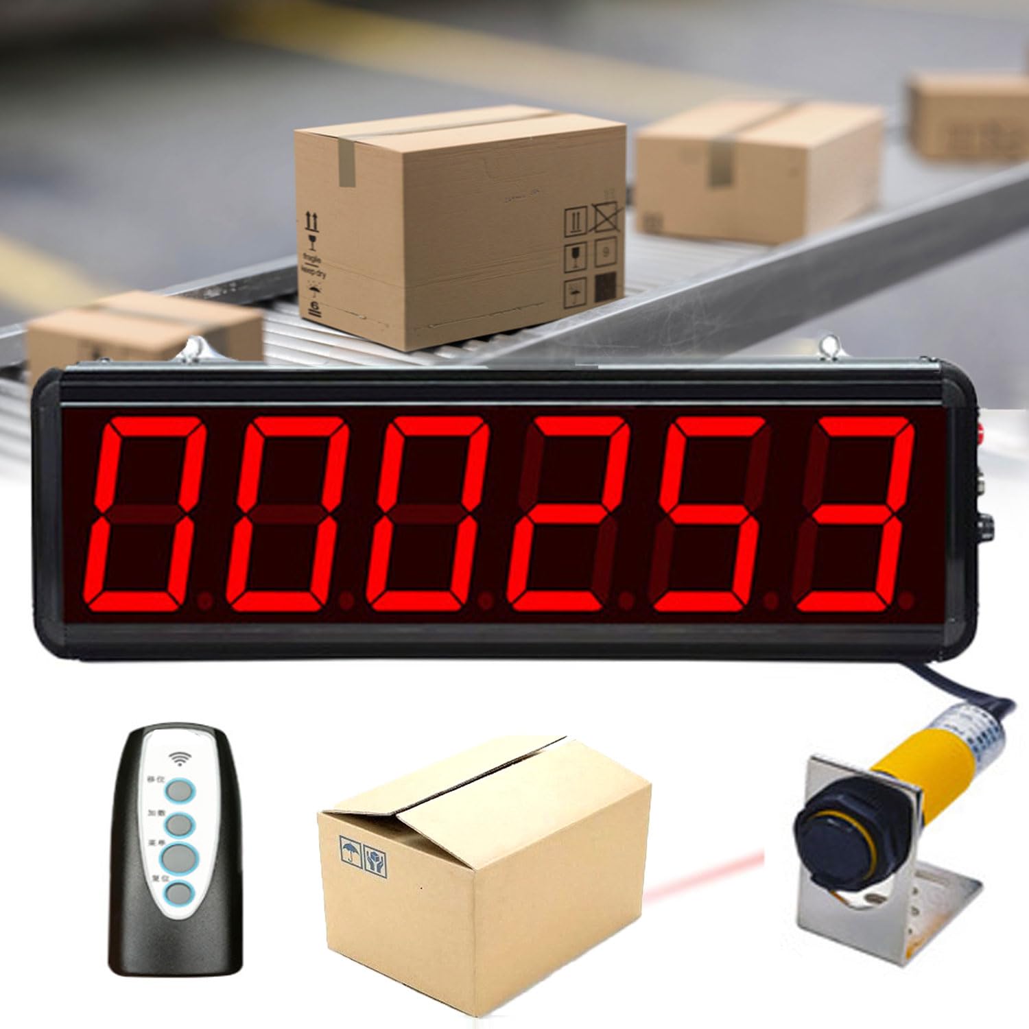 Cyfrowy licznik LED, 3/4/5/6 cyfr plus minus z pamięcią i pilotem, czujnik zbliżeniowy 30 cm do fabryki, linia produkcyjna, ekspresowa dostawa