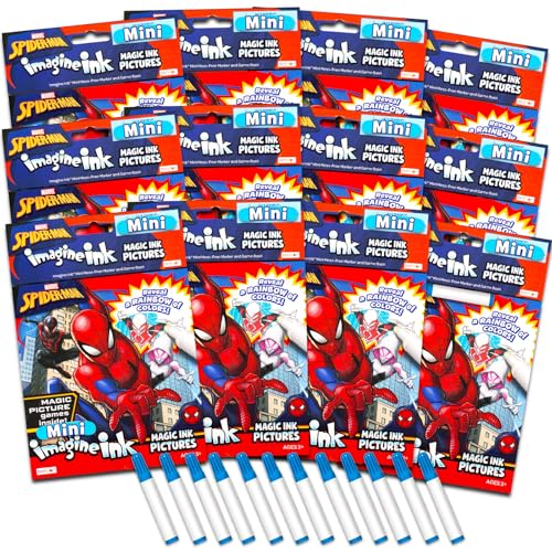 Marvel Spiderman Imagine Ink - Set di bomboniere per feste, confezione da 12 libri da colorare Spiderman con inchiostro magico senza disordine | Forniture per feste di supereroi per bambini