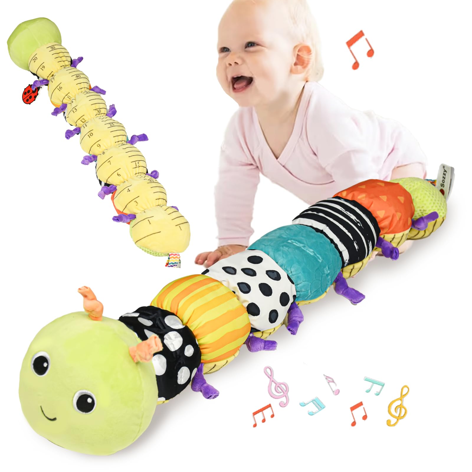 Juguete de oruga, AolKee 5 en 1, juguete musical para bebé, juguetes sensoriales para bebés, juguetes suaves para bebés, juguetes para bebés de 0, 3, 6, 9, 12 meses, Montessori Peluches para Bebes