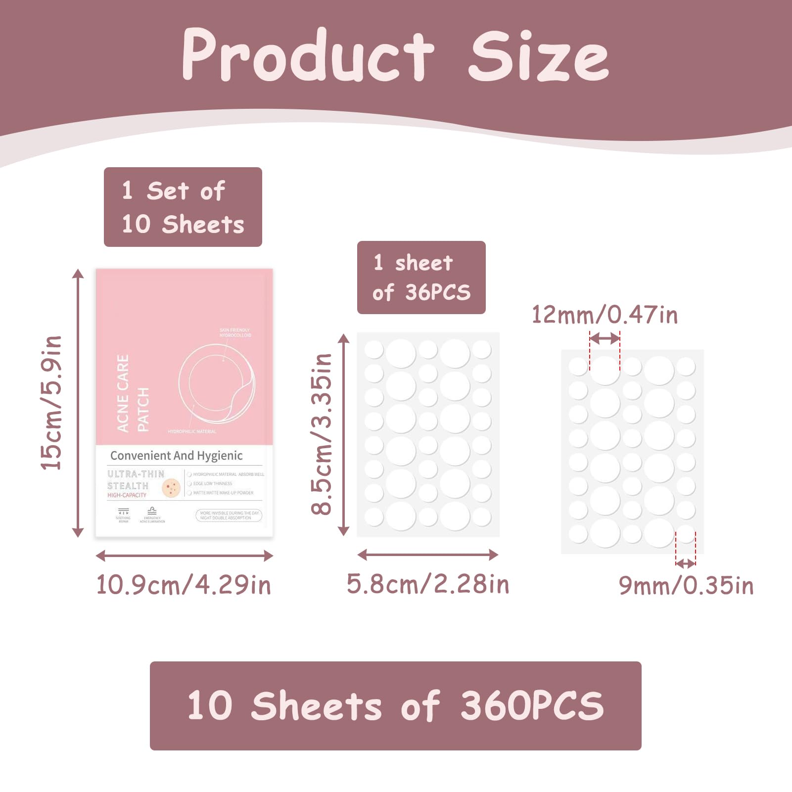 360 Piezas Parches para Acné Hidrocoloides, Parches para Granos Día y Noche, Pimple Patch Parches Anti Acne Impermeables Transpirables, Absorbe el Pus Reduce Cicatrices, Todo Tipo de Piel 10mm/12mm
