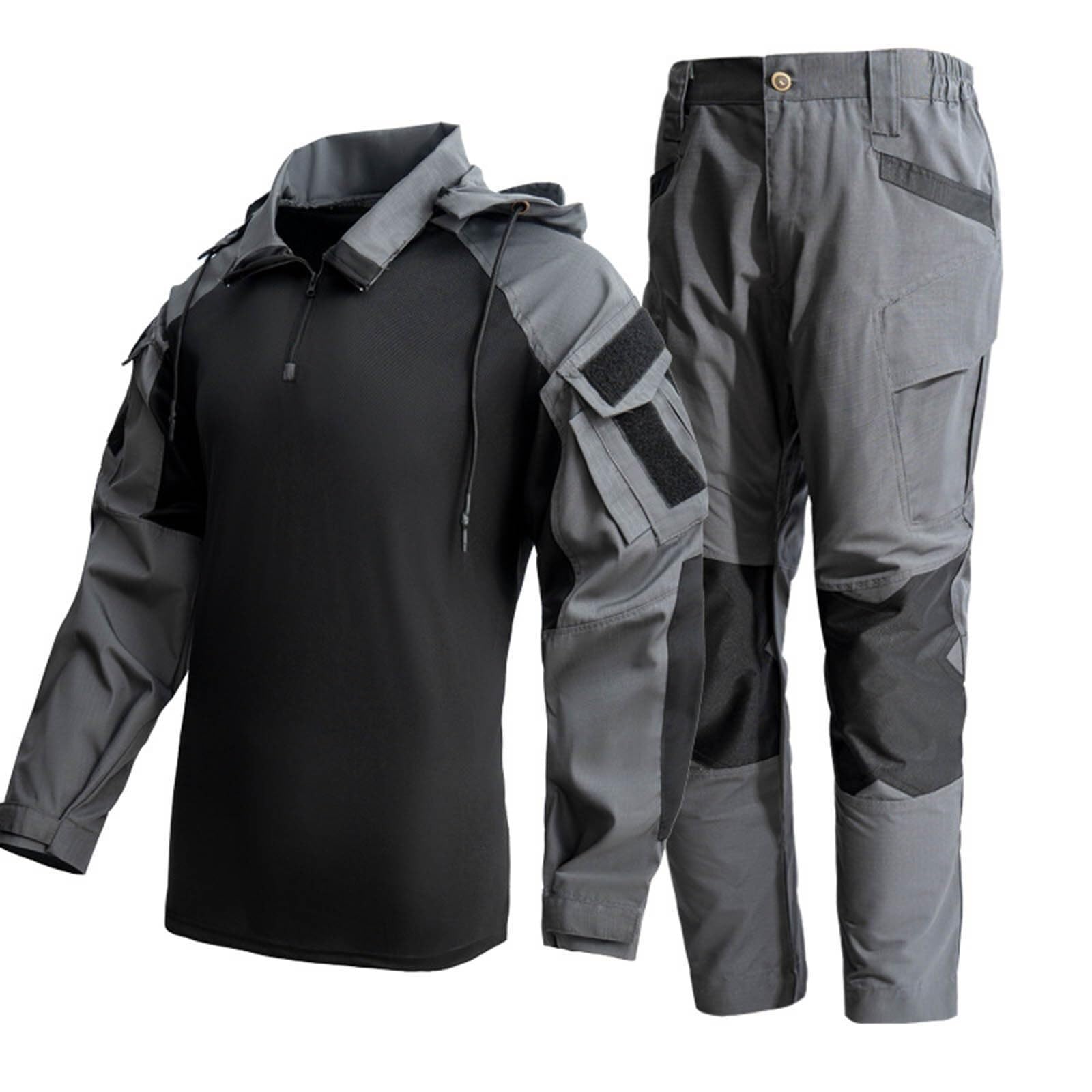 Traje Táctico Militar para Hombre - Sudadera con Capucha y Cremallera de Manga Larga y Pantalones Cargo