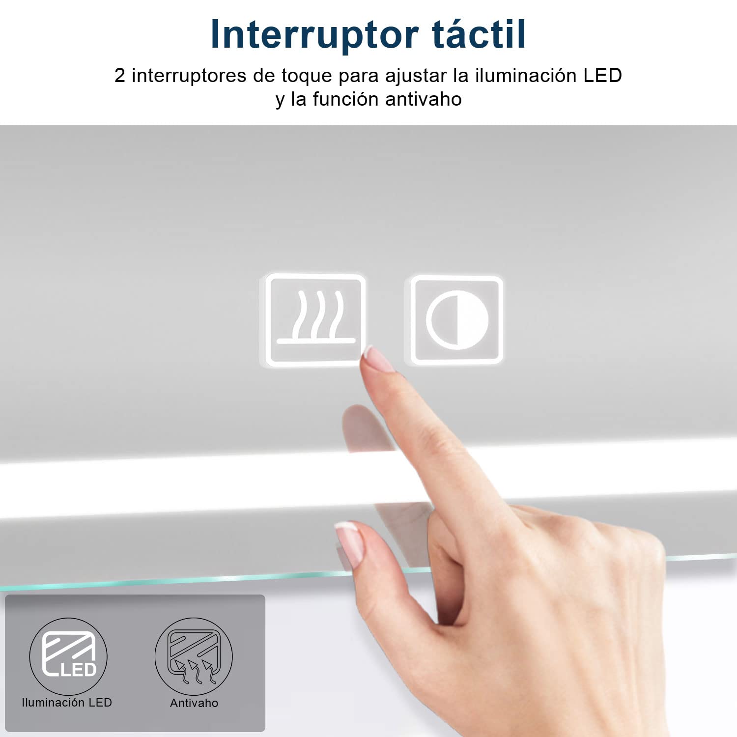SONNI Armario Espejo Baño con Luz 65 x 65 cm Bisagra Conductora Antivaho,Interruptor Táctil,2 Puertas,Espejo de Baño con Armario y LED,Aluminio y Enchufe para Afeitadora