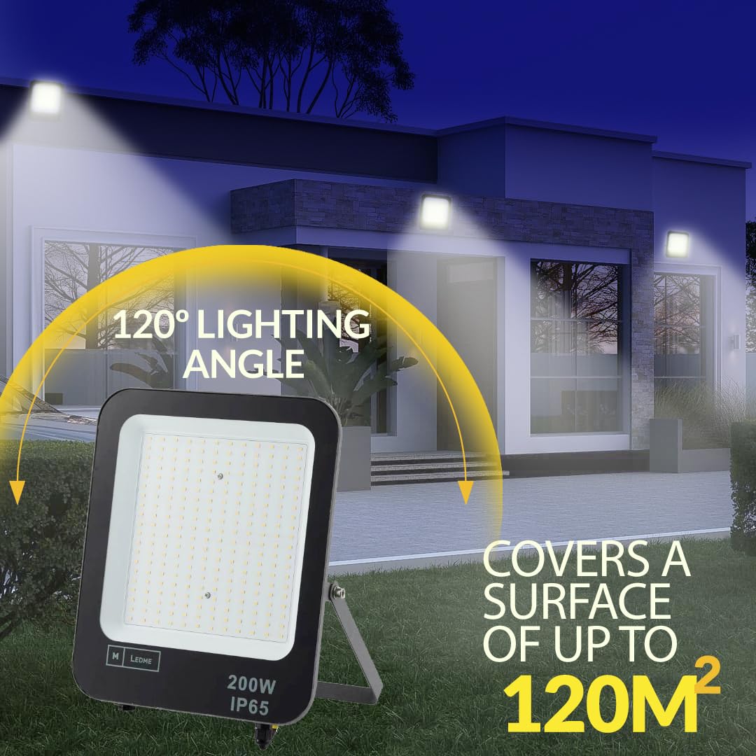 M Ledme - Napoli LED-Strahler, 200 W, 24.000 Lumen, IP65 dimmbar, warmes Licht (3000 k), Außenbeleuchtung, für Garten, Hof, Parkplatz, Hotel, Schiffe usw.