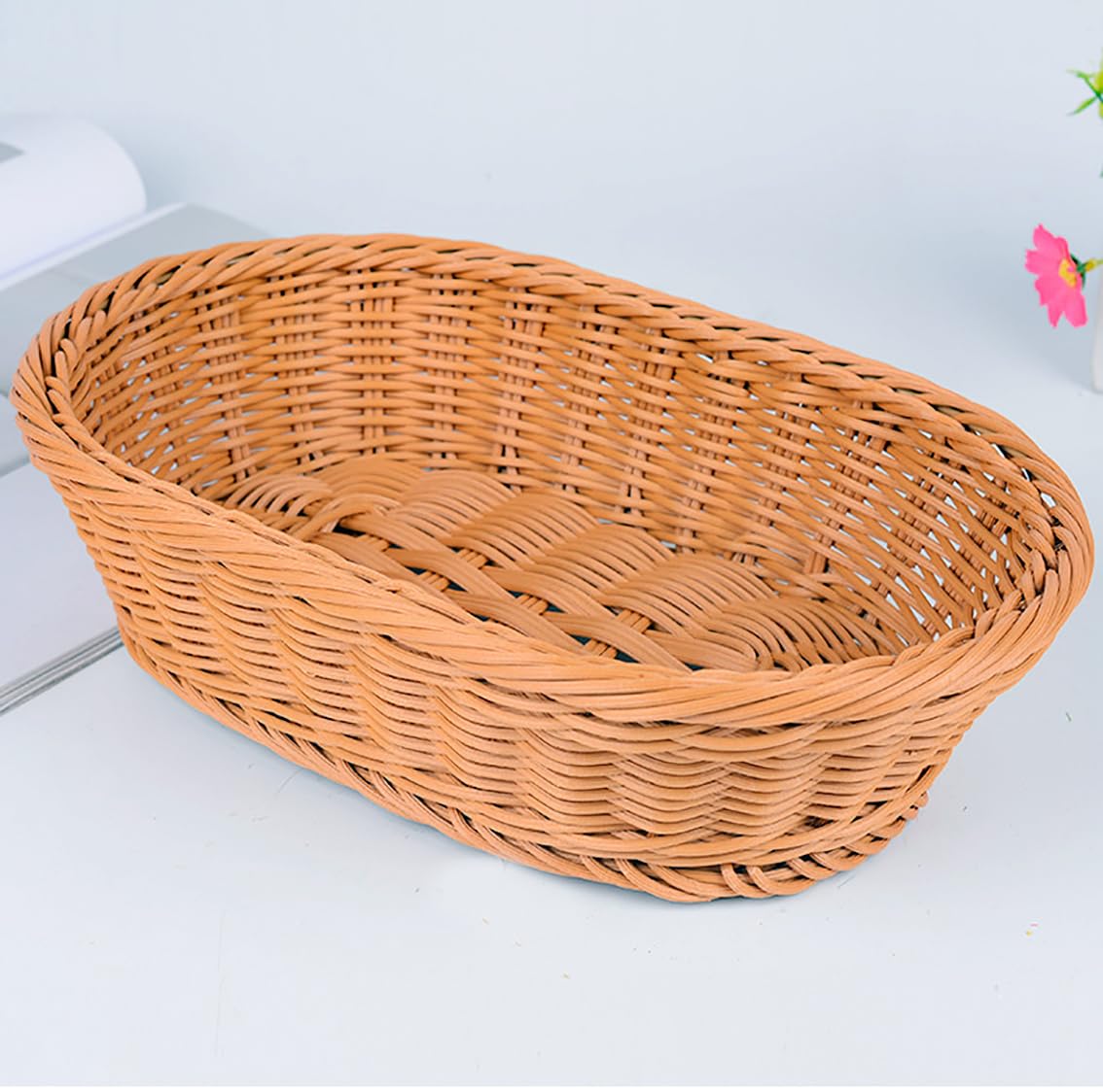Cesta de pan de mimbre, cesta de almacenamiento tejida de mesa, comida frutas y verduras, cesta de servir para restaurante (11 x 7.5 x 3.9 lnch) (2 piezas)